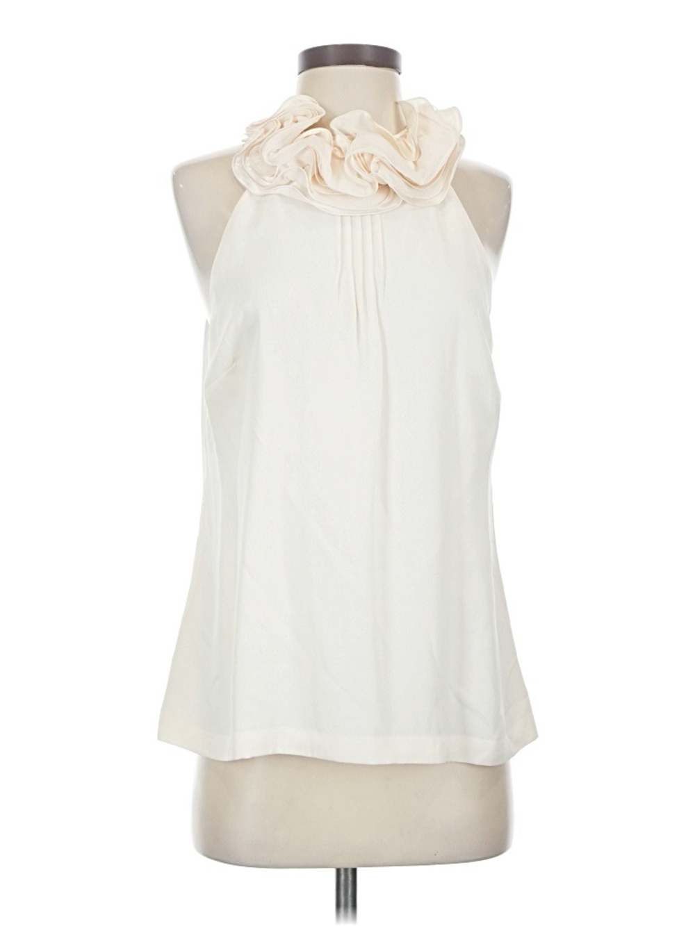 Real Silk Ann Taylor Cream Sleeveless Blouse with Floral Detail